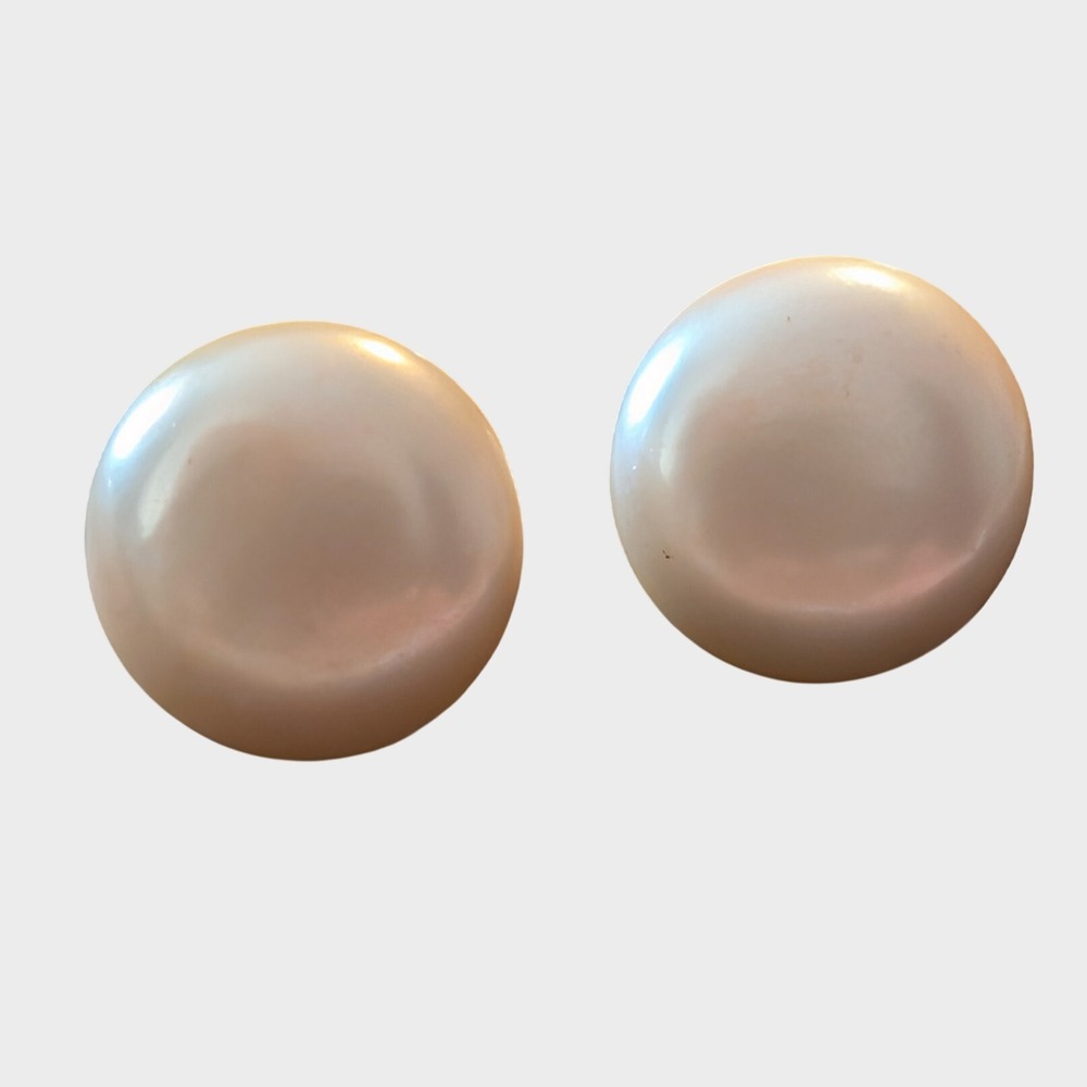 Vintage White Faux Pearl Adjustable Clip On Earrings Round Domed Mid-century